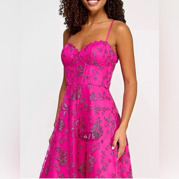 B Darlin Hot Pink Beaded Sweetheart Ball Gown - Picture 3 of 4